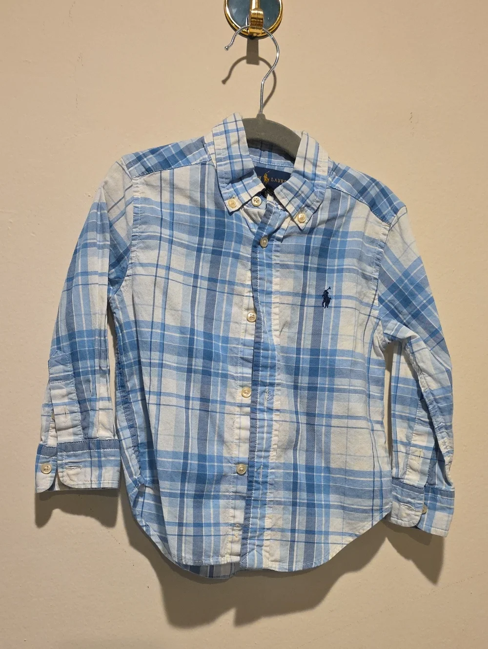 Ralph Lauren Light Blue and White Plaid Button-Down Shirt for Kids 2 T
